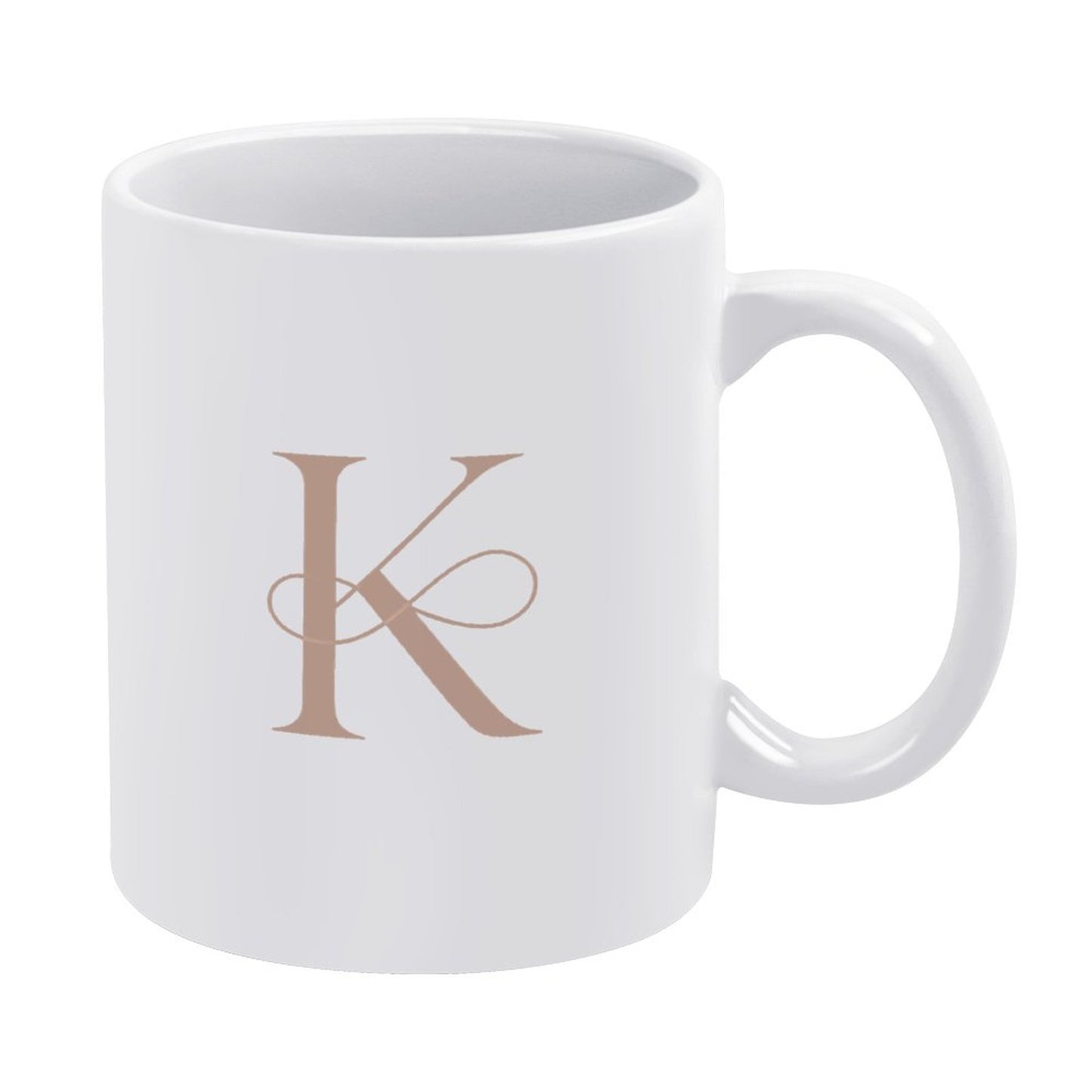 14oz White Ceramic Mug with Handle - Letter K