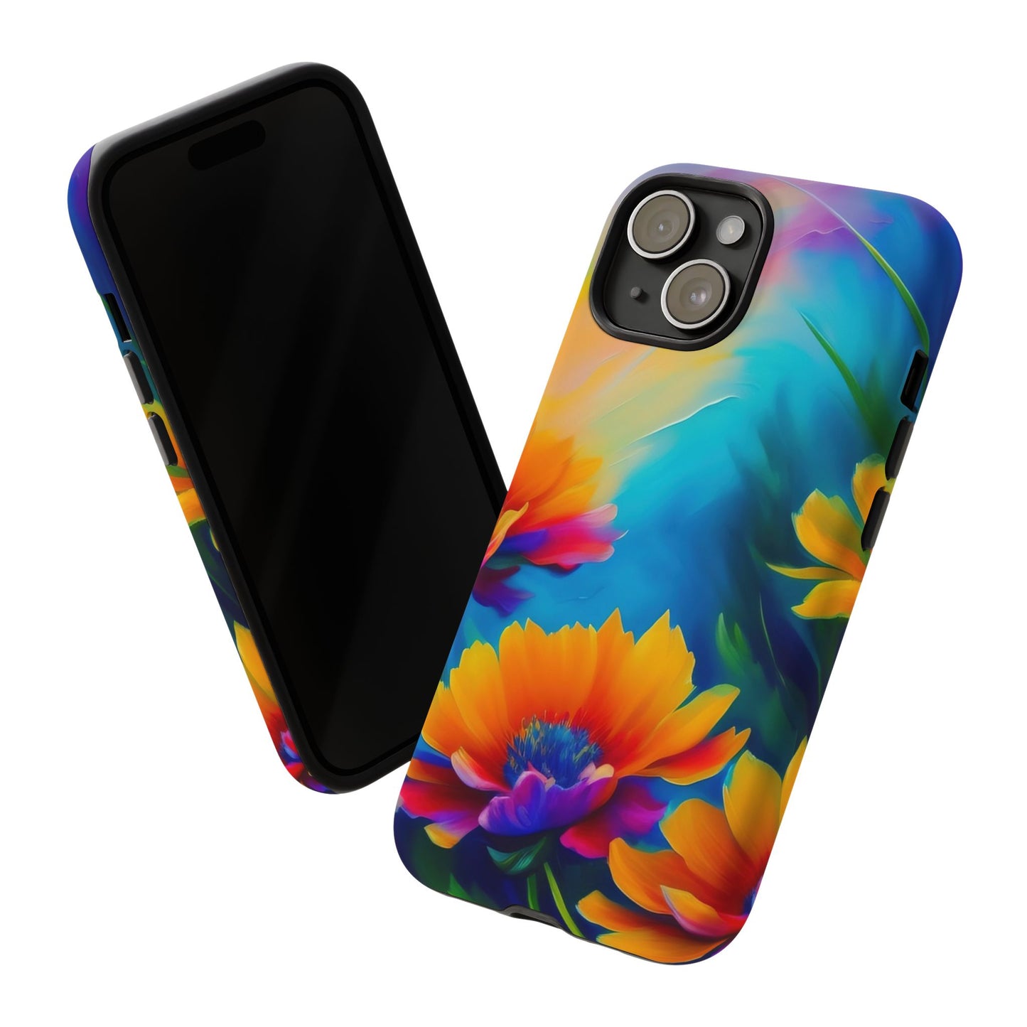 Floral Burst Tough Phone Case — Vibrant Watercolor Flowers Protective Cover
