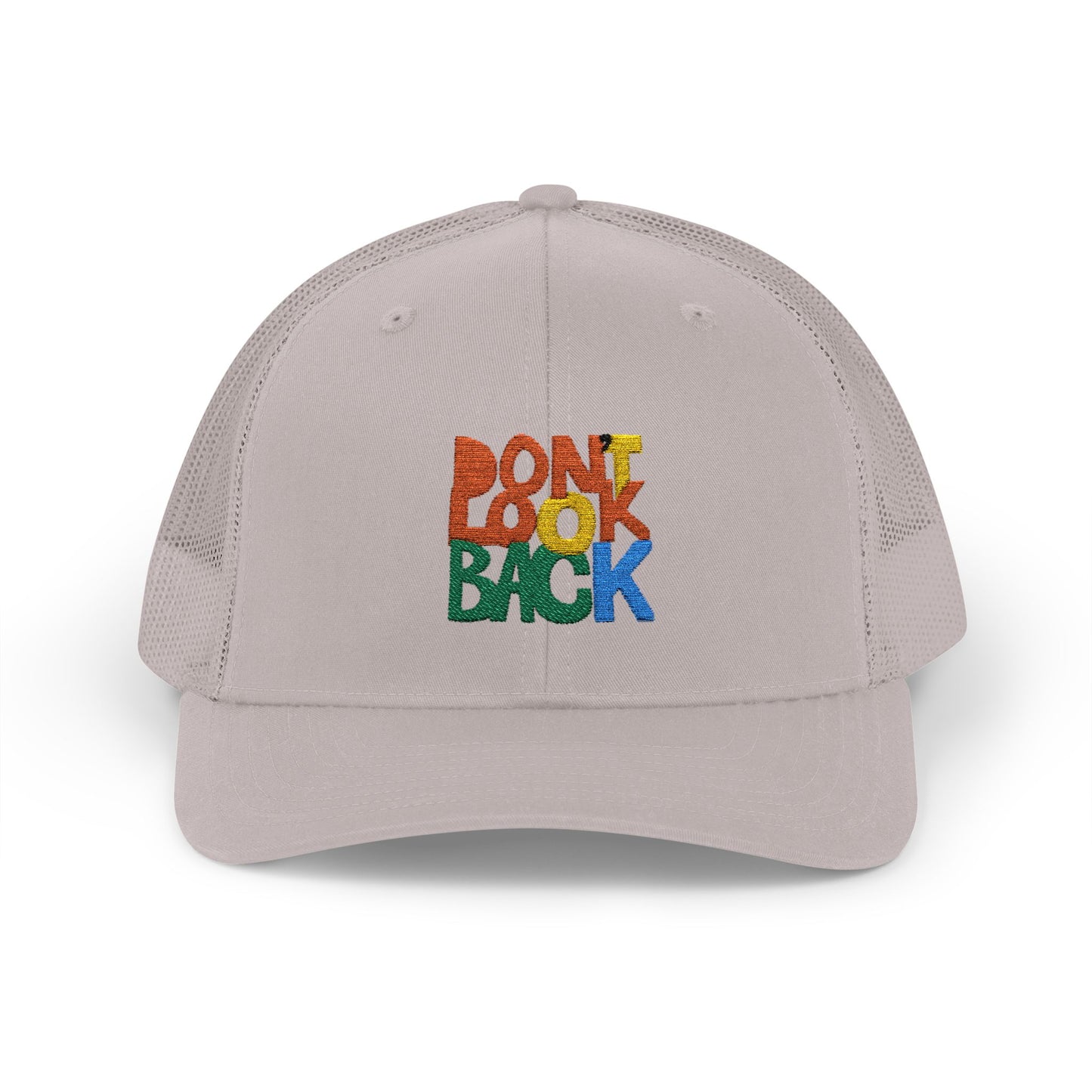Don’t Look Back Snapback Trucker Cap — Retro Rainbow Embroidered Hat
