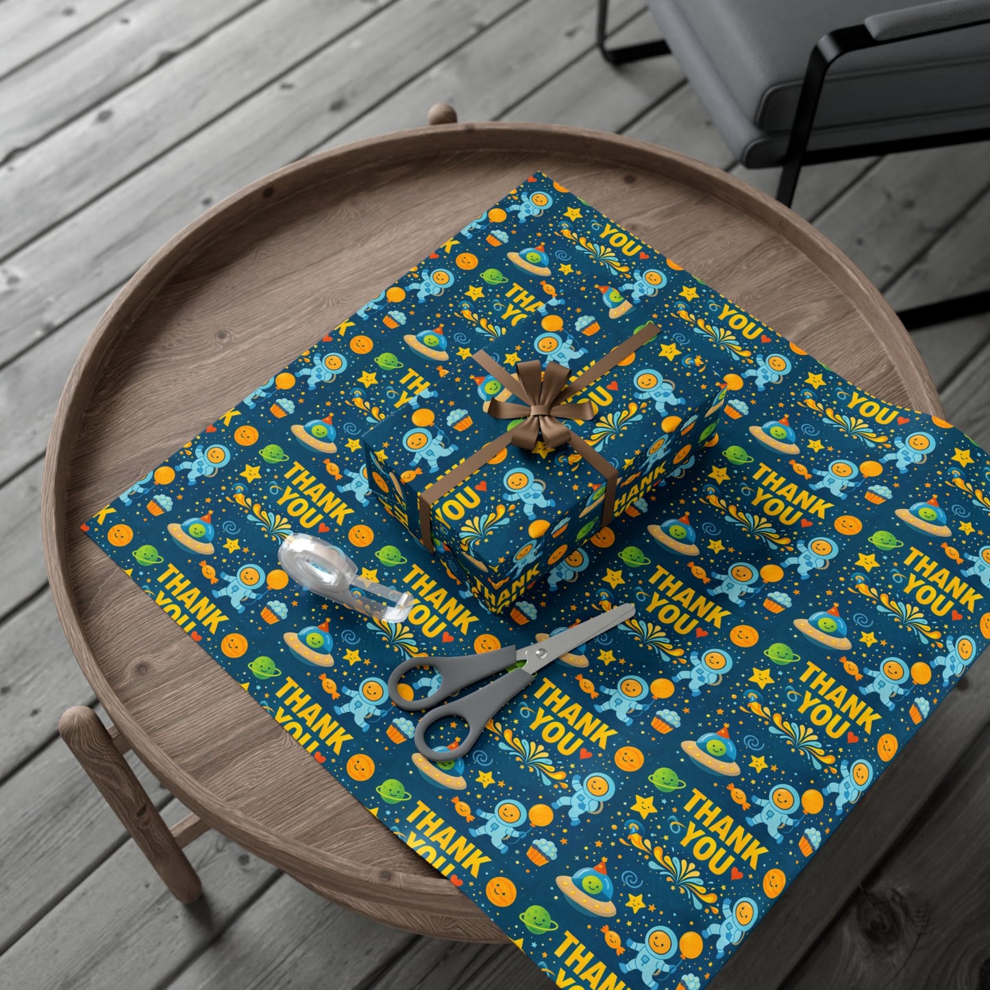 Gift Wrap Paper - 'Thank You' Space Party Pattern (Blue)