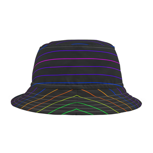 Neon Stripe Bucket Hat — Rainbow Lines Pattern AOP