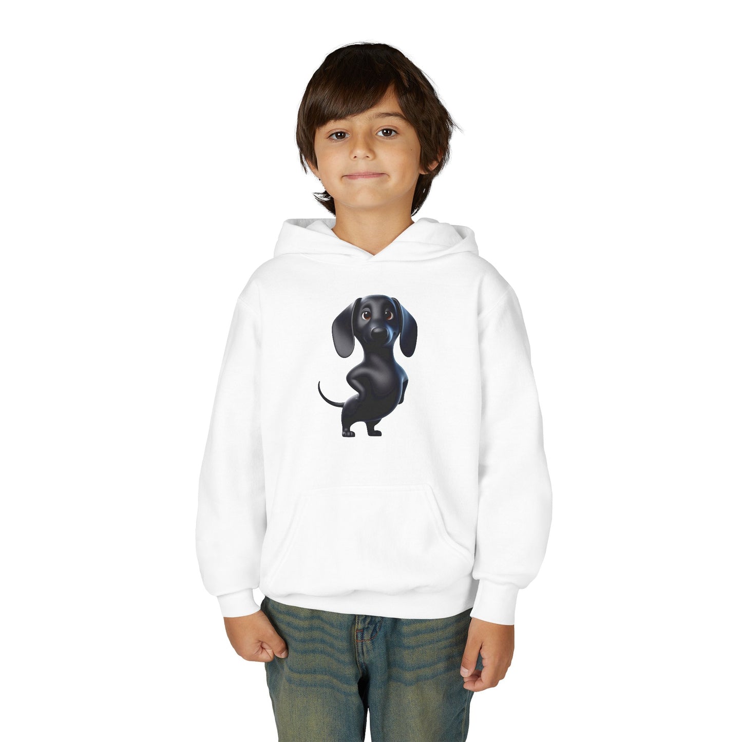 Youth Hoodie — Cute Black Dachshund Graphic