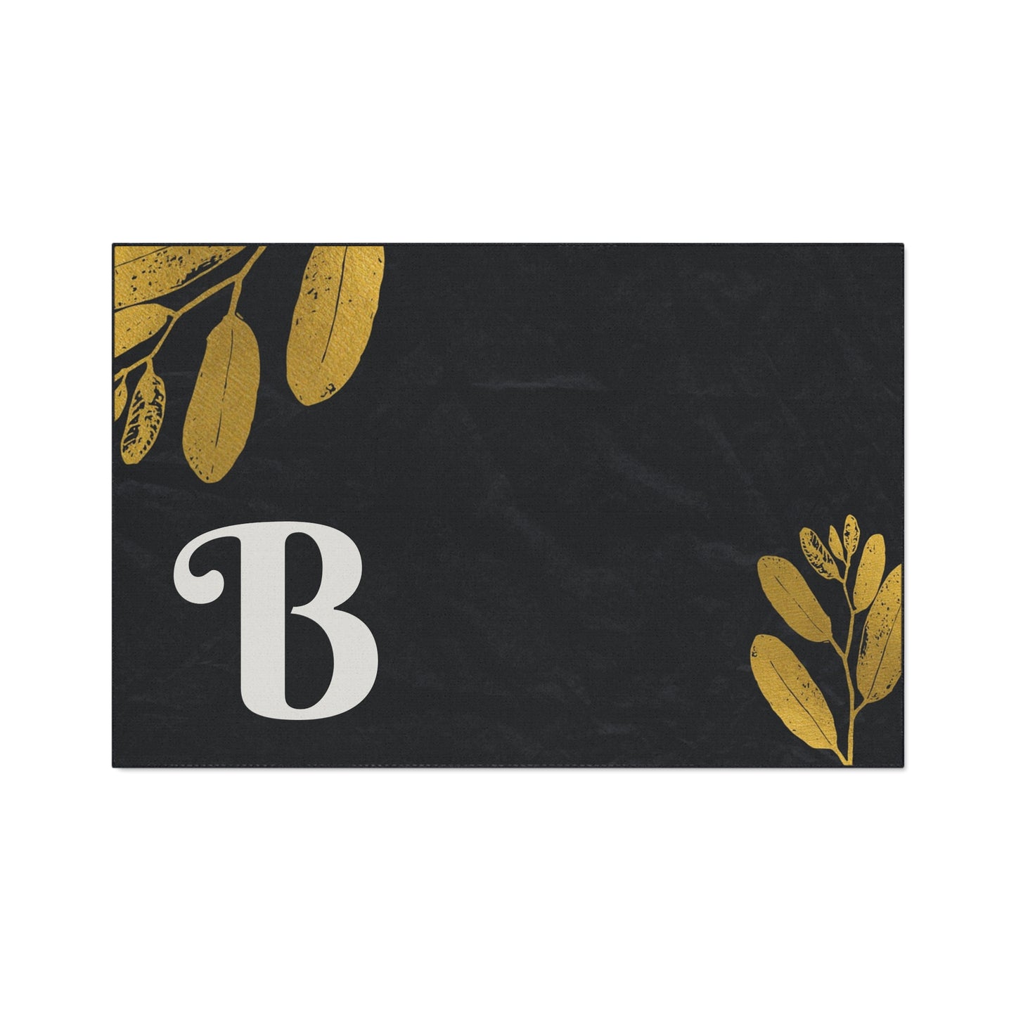 Monogram B Heavy Duty Floor Mat — Black & Gold Botanical Doormat