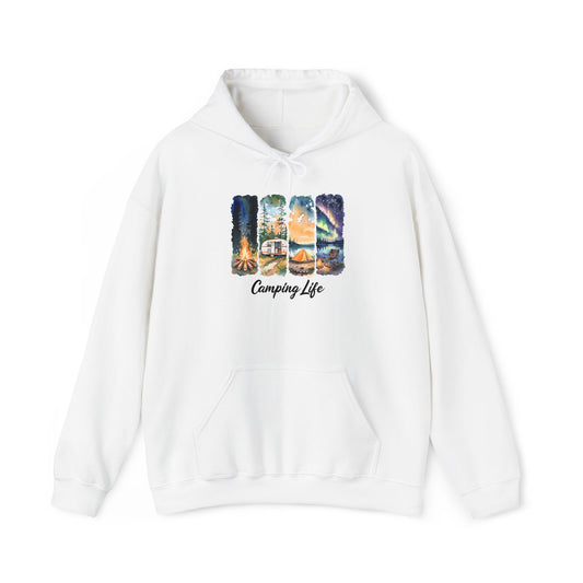 Camping Life Hoodie – Outdoor Illustrated Campsite Scenes