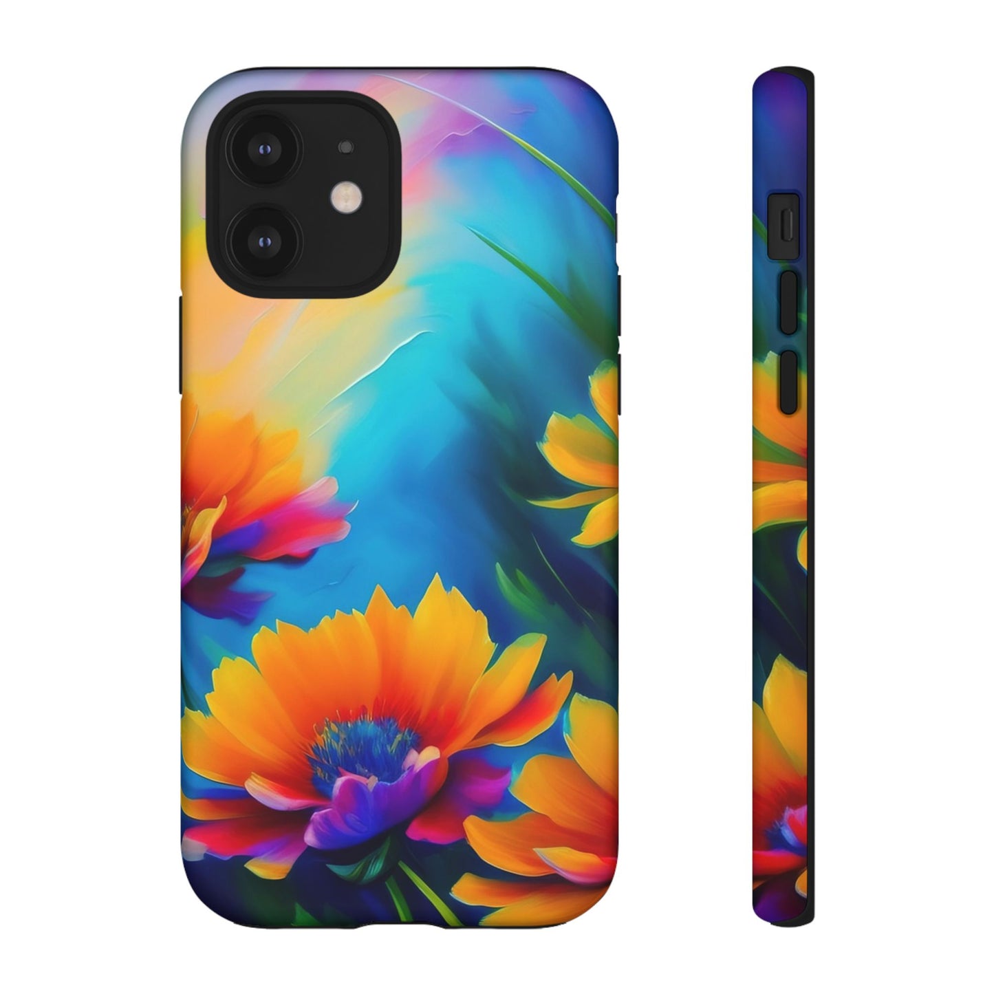 Floral Burst Tough Phone Case — Vibrant Watercolor Flowers Protective Cover