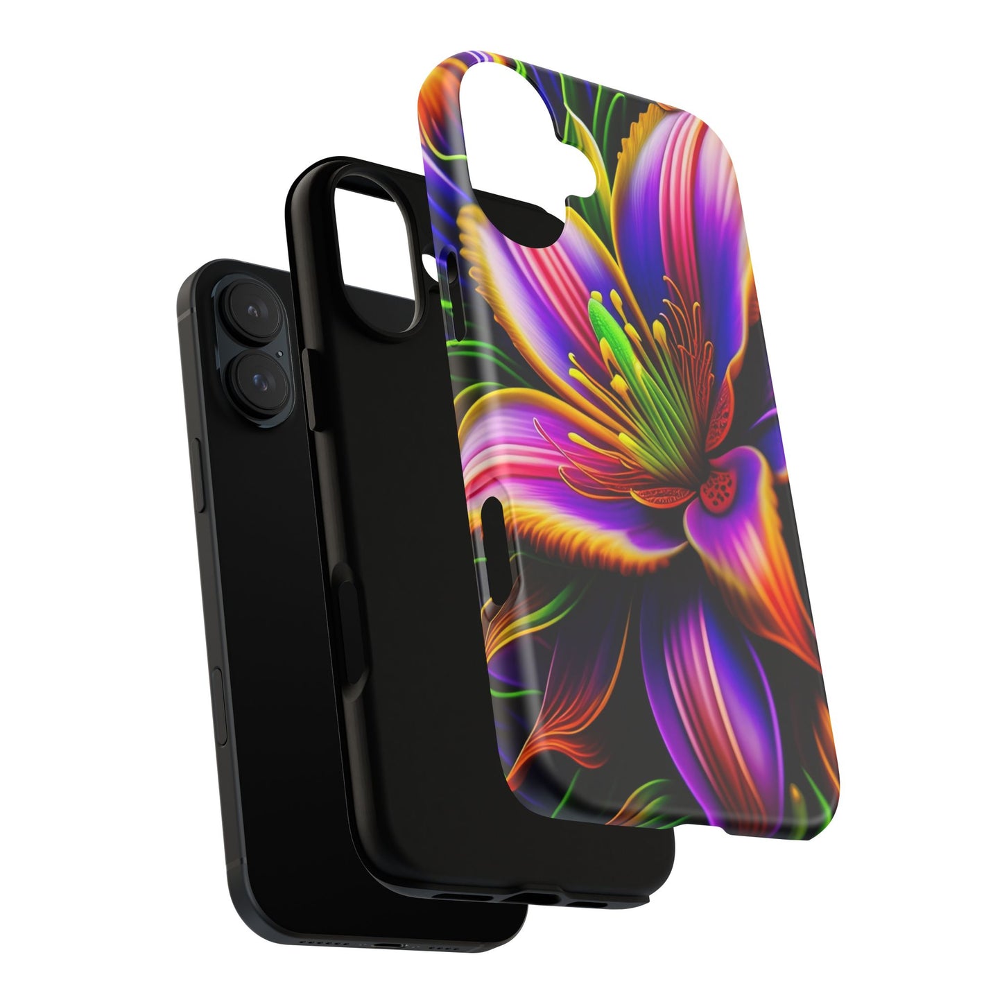 Floral Neon Tough Phone Case — Vivid Purple & Orange Lily Protective Cover