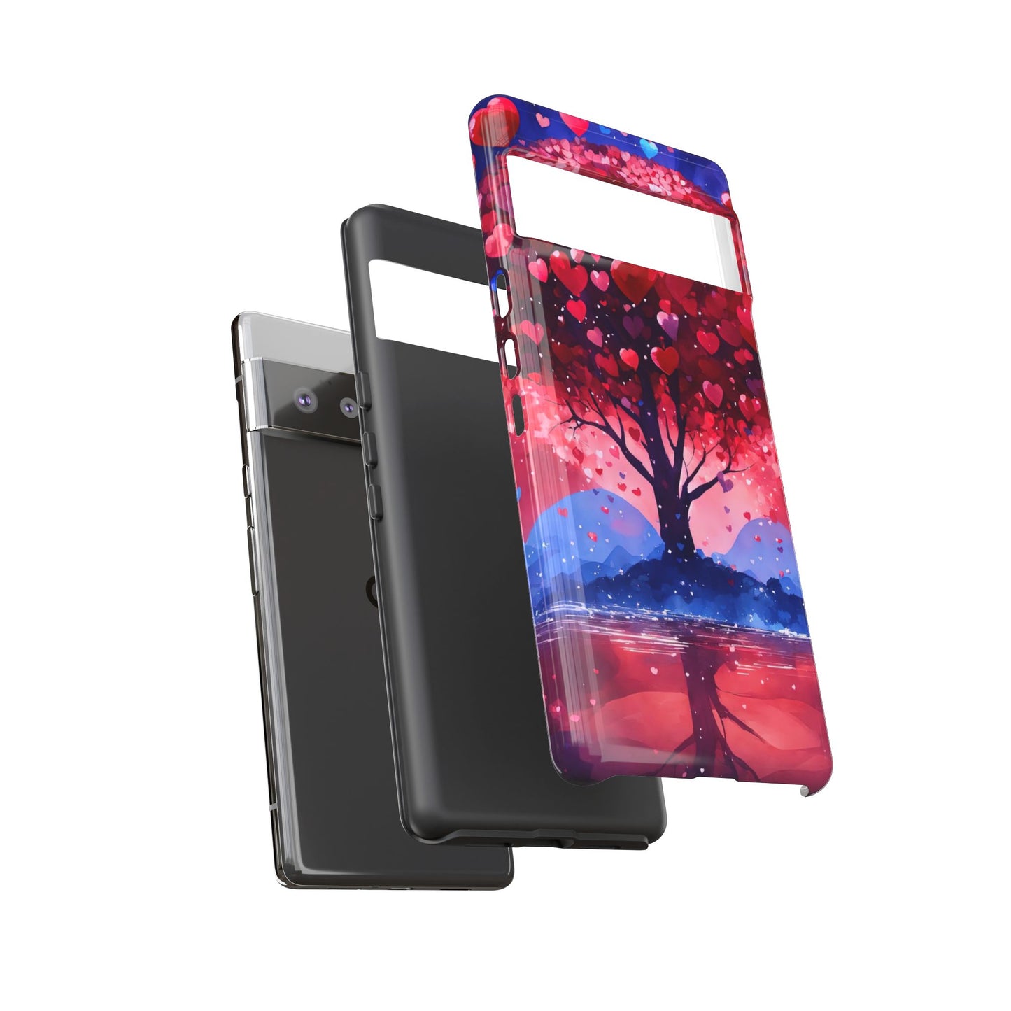 Heart Tree Phone Case — Romantic Red & Blue Protective Tough Case