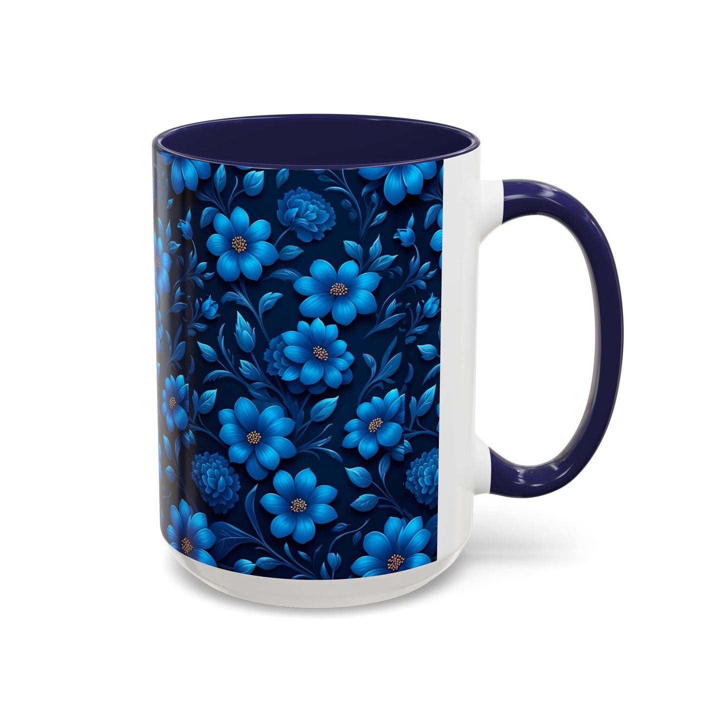 Floral Accent Coffee Mug, Blue Flower Mug, Ceramic Coffee Cup, Gift for Her, Nature-Themed Drinkware, Floral Home Decor, Unique Mug