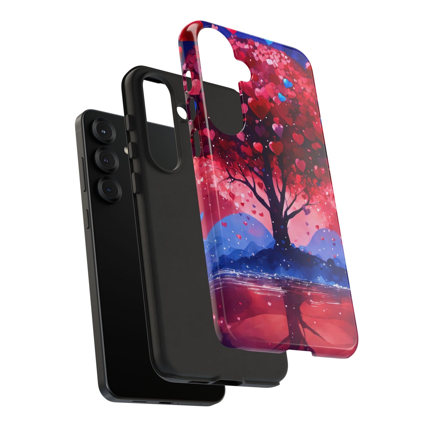 Heart Tree Phone Case — Romantic Red & Blue Protective Tough Case