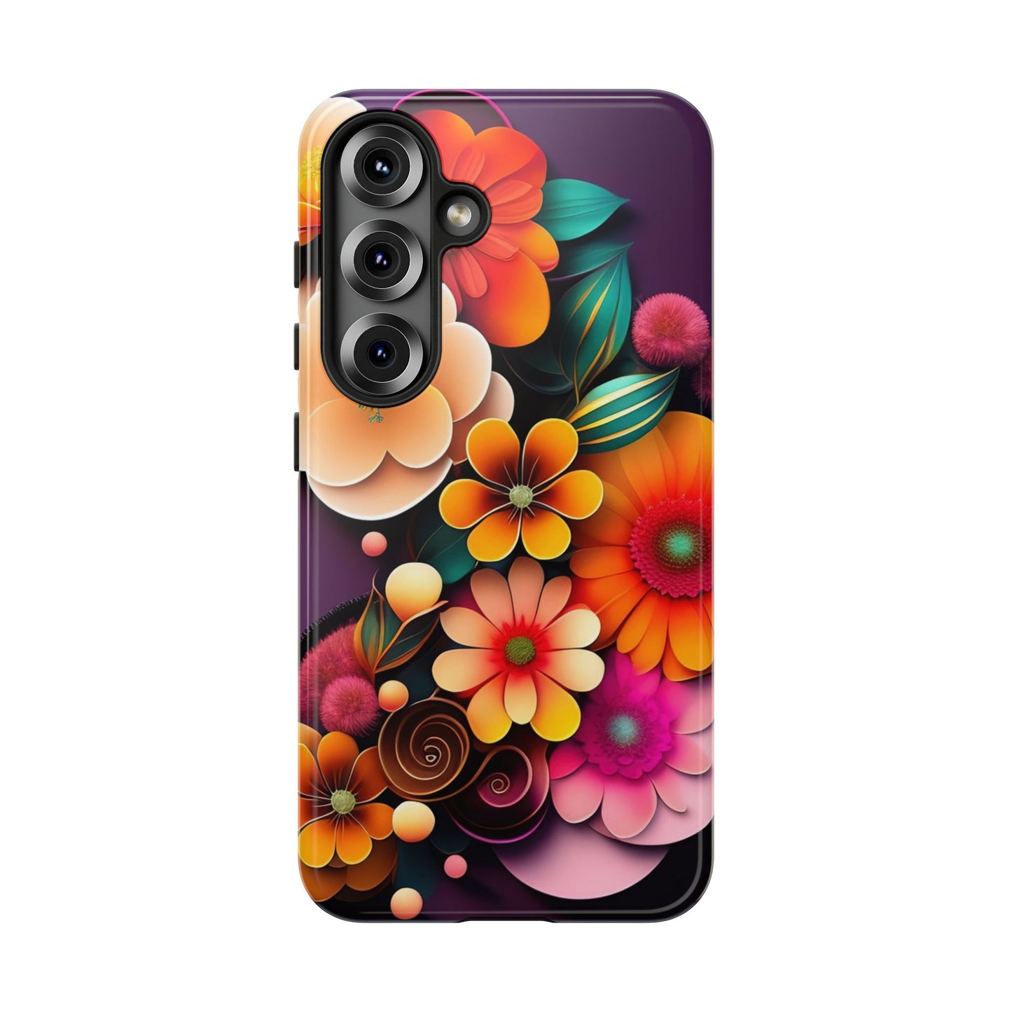 Floral Burst Tough Phone Case — Colorful Retro Flowers Protective Cover