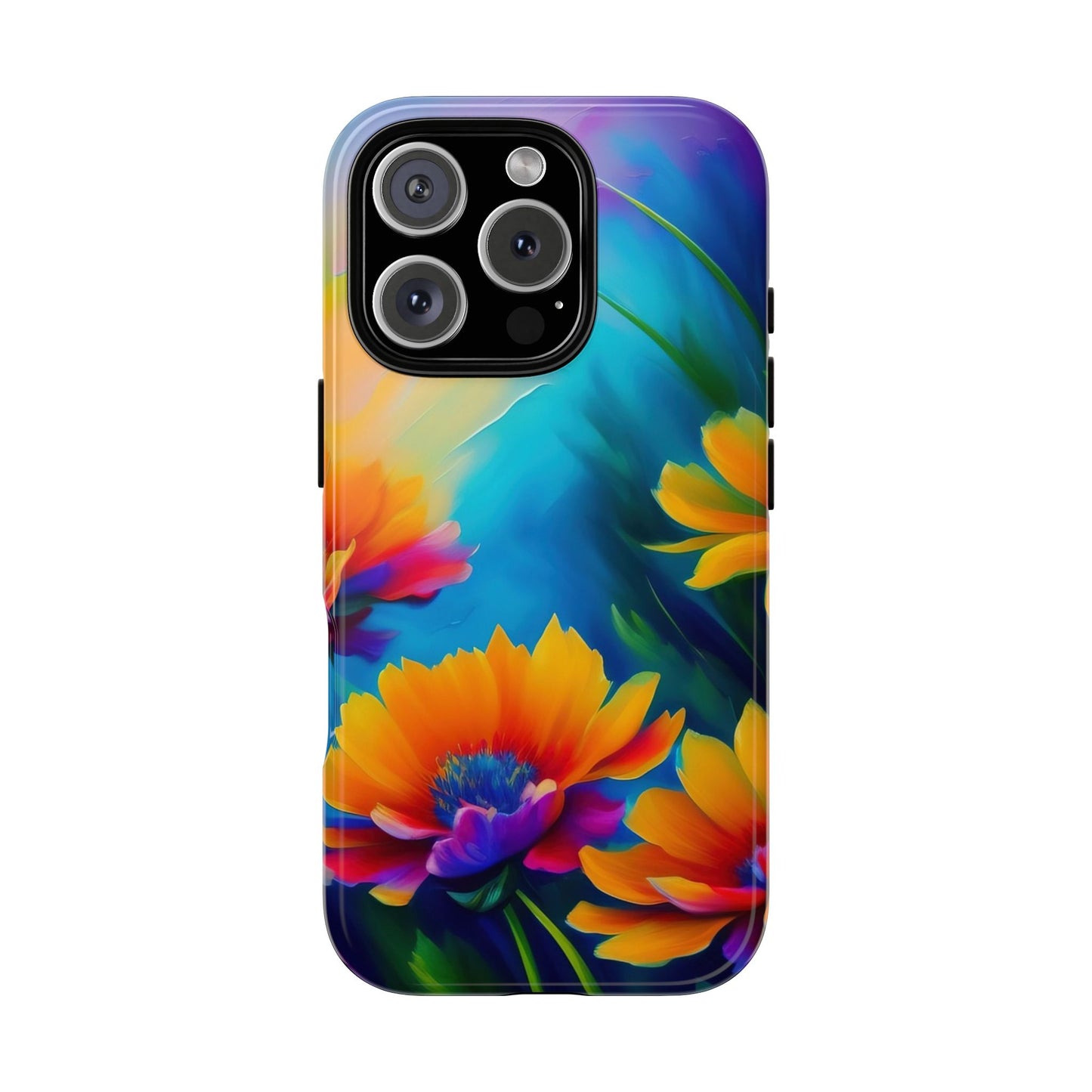 Floral Sunset Tough Phone Case — Vibrant Watercolor Flowers Protective Cover