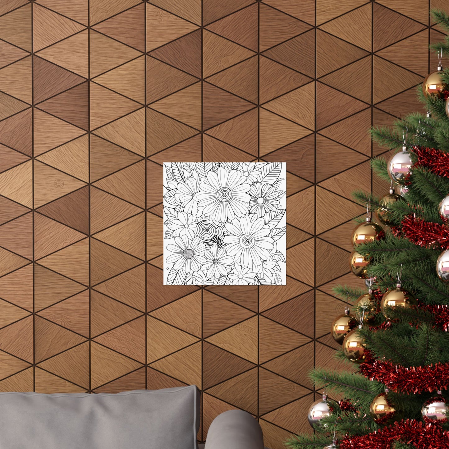 DIY Botanical Doodle Poster — Black & White Floral Coloring Art Print