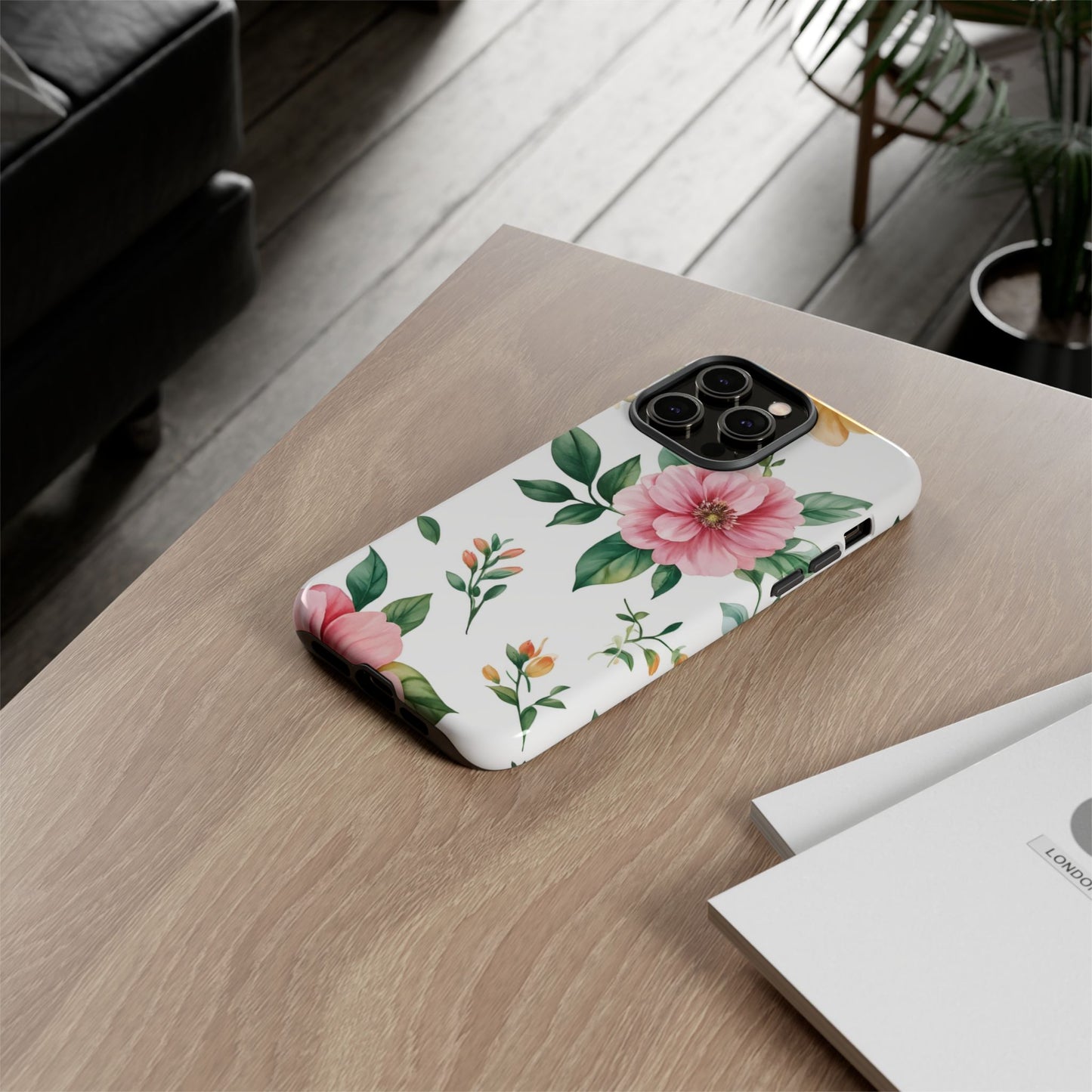 Floral Tough Phone Case — Pink Peony Protective Phone Cover