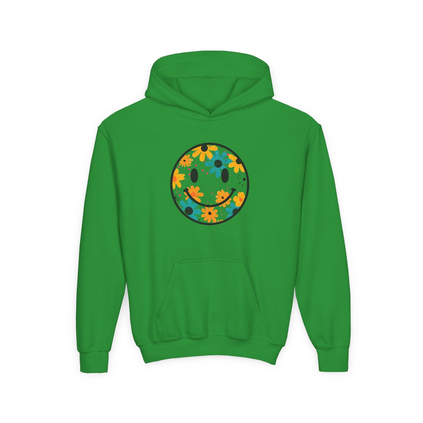 Youth Floral Hoodie – Orange & Teal Flower Circle Design