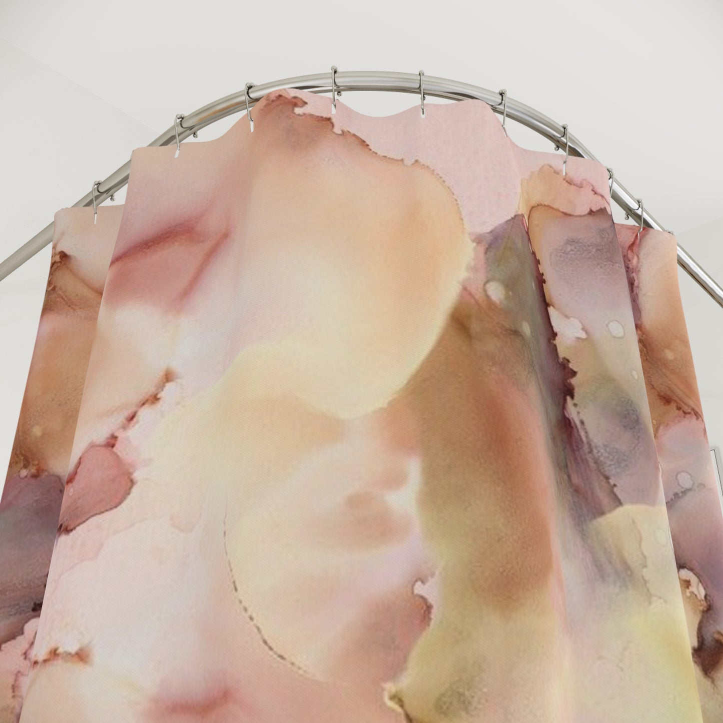 Abstract Watercolor Shower Curtain — Blush, Mauve & Gold Bathroom Decor