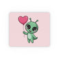 Cute Alien with Heart Balloon Mouse Pad — Pink Kawaii Desk Mat