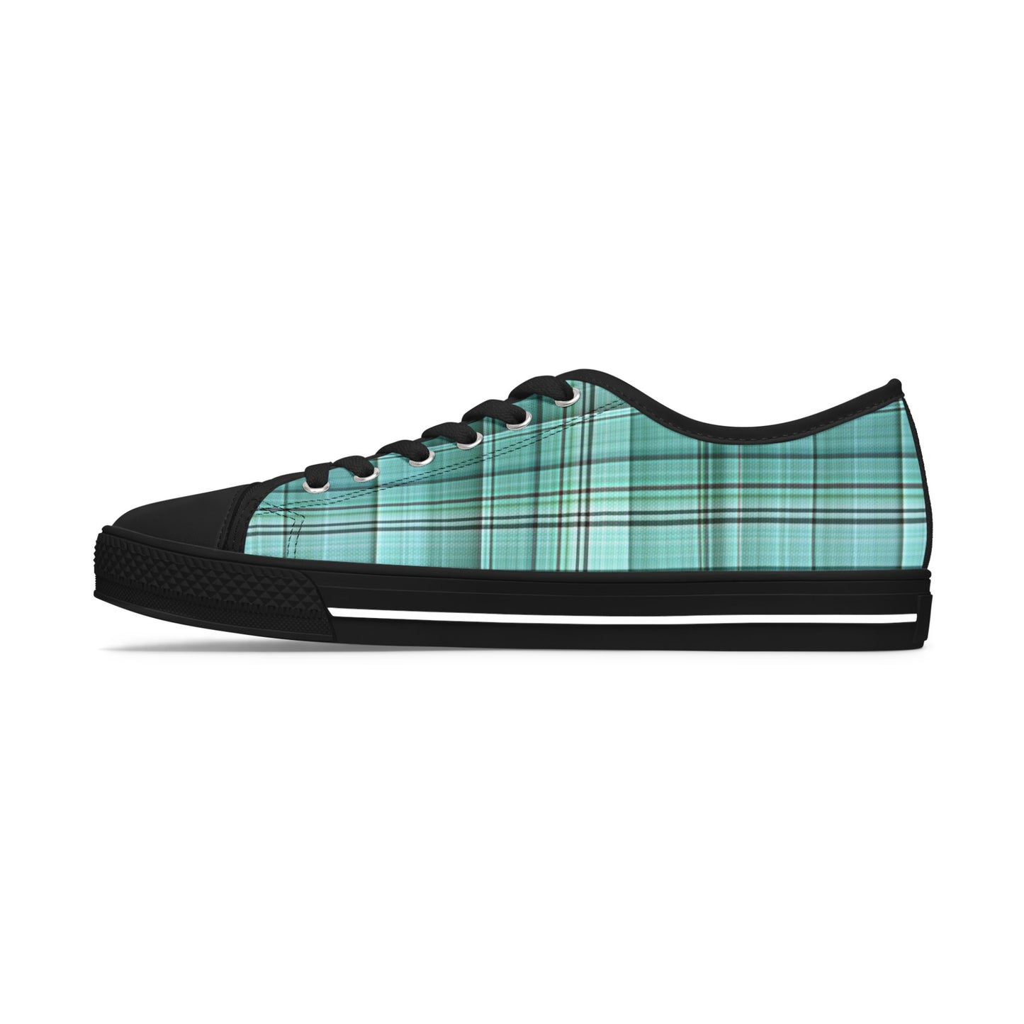 Teal Plaid Women's Low Top Sneakers — Casual Retro Style for Everyday Wear