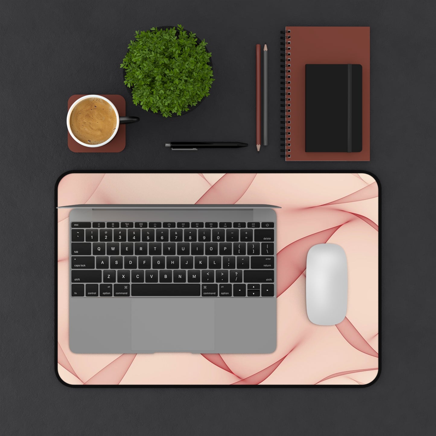 Blush Wave Desk Mat — Elegant Pink Abstract Mouse Pad for Office & Home