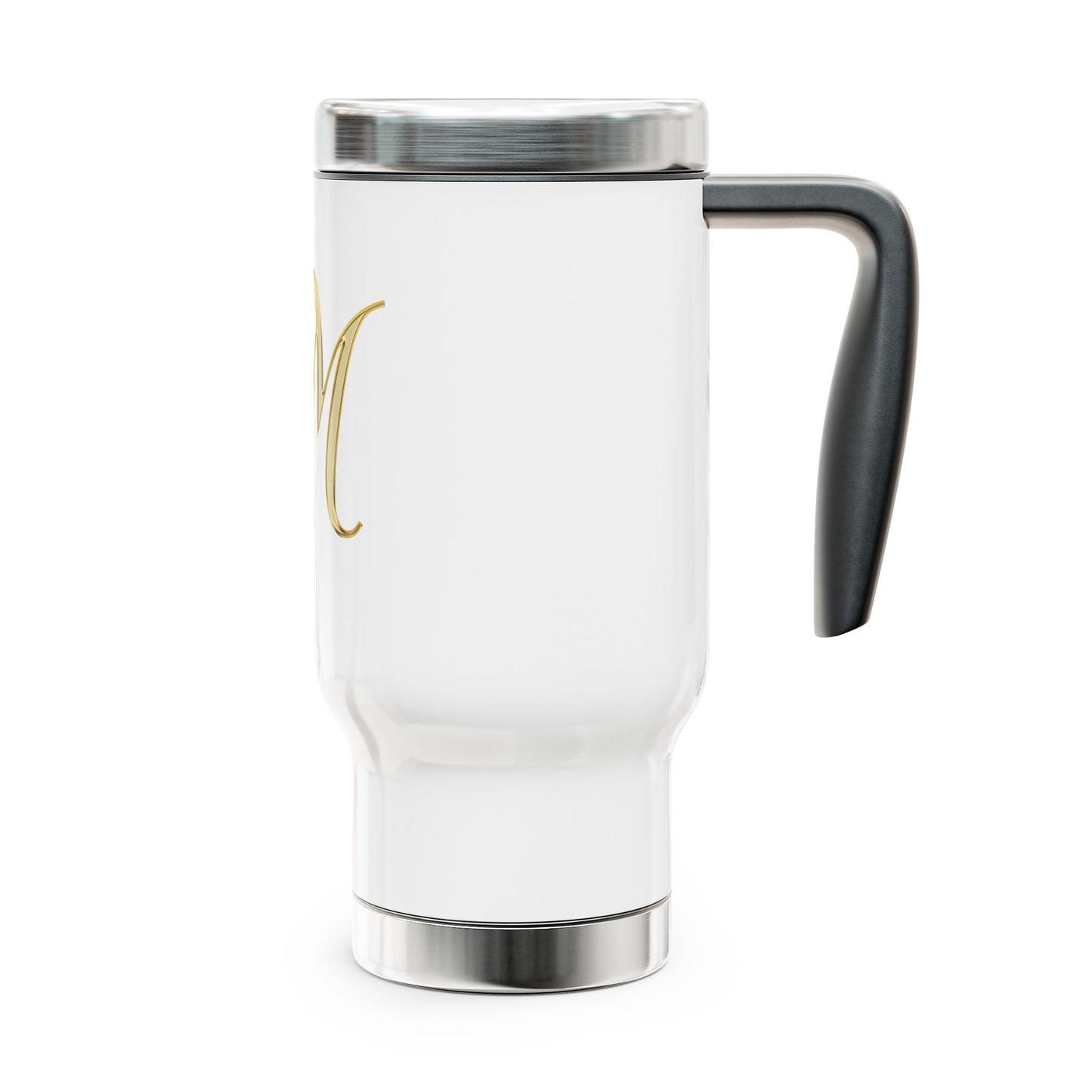 Monogram 'M' Gold Travel Mug — 14oz Stainless Steel Handle Tumbler