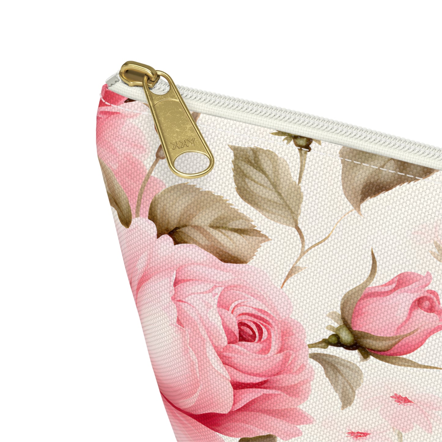 Floral Rose Accessory Pouch - Pink Vintage Cosmetic Bag with T-Bottom