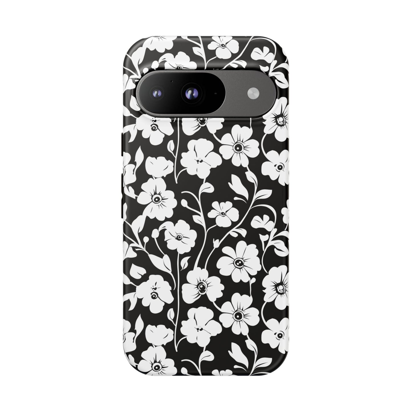 Floral Noir Tough Phone Case — Black & White Flower Protective Cover