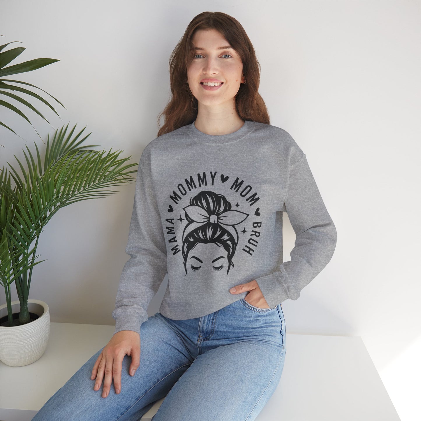 Mommy Mom Momma Crewneck Sweatshirt — Messy Bun Mom Graphic Pullover