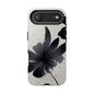 Monochrome Floral Tough Phone Case — Black Ink Flower Protective Cover