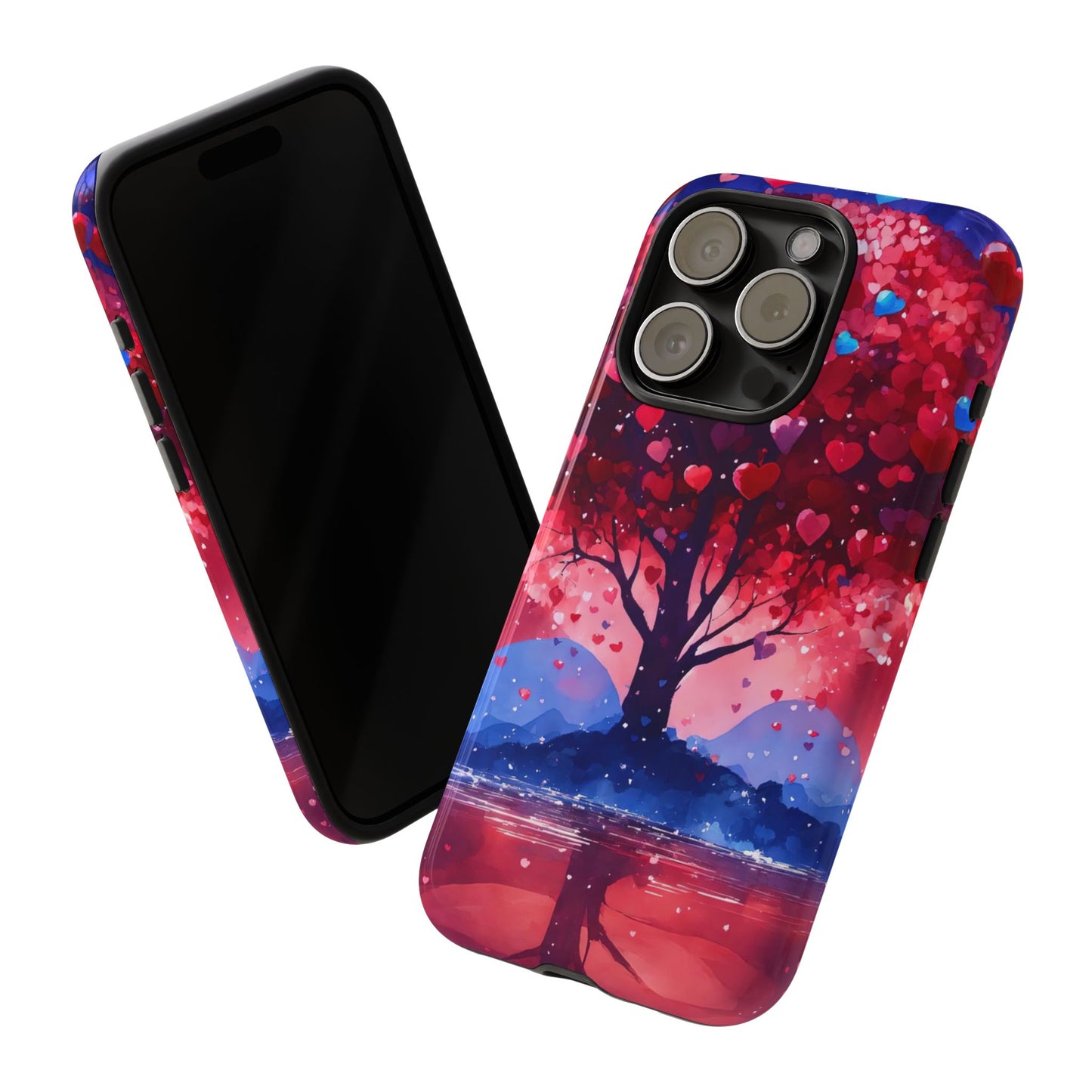 Heart Tree Phone Case — Romantic Red & Blue Protective Tough Case