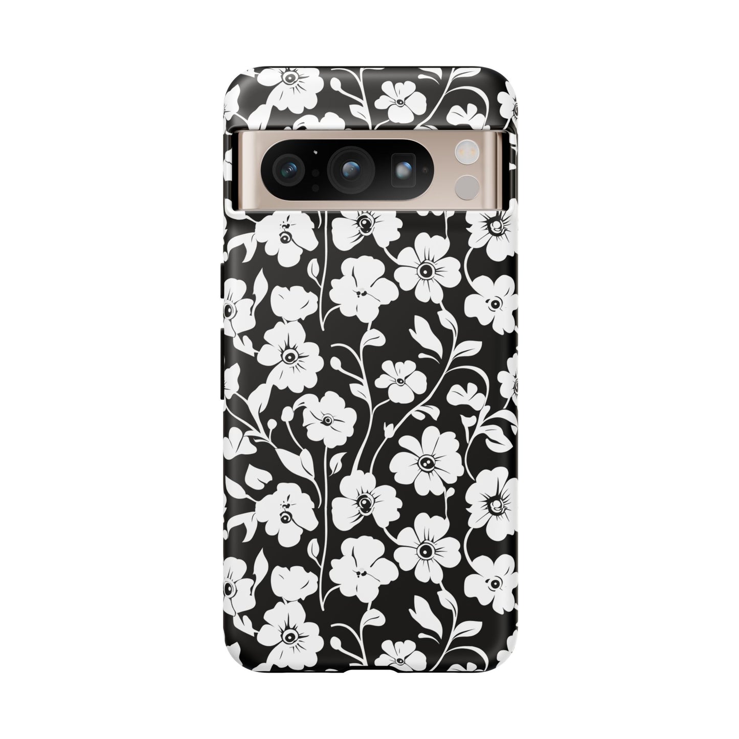 Floral Noir Tough Phone Case — Black & White Flower Protective Cover