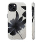 Monochrome Floral Tough Phone Case — Black Ink Flower Protective Cover