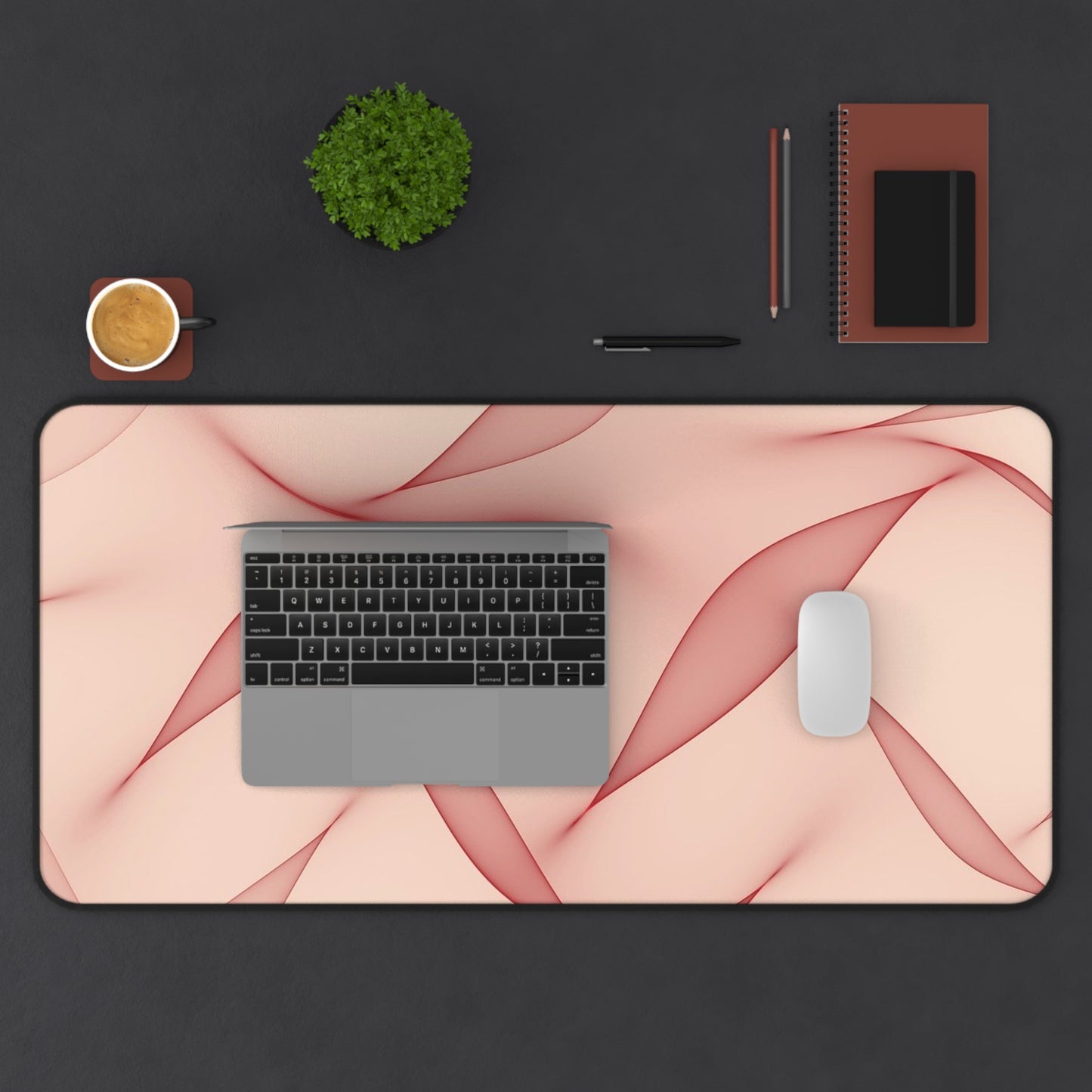 Blush Wave Desk Mat — Elegant Pink Abstract Mouse Pad for Office & Home