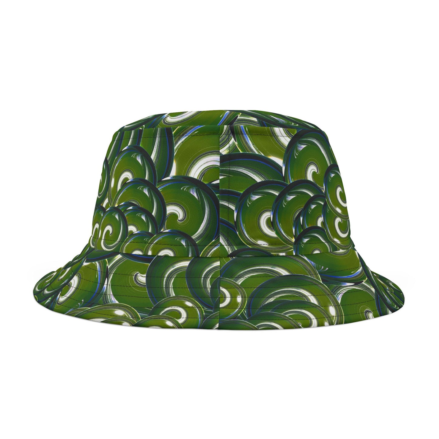 Green Swirl Pattern Bucket Hat – All-Over Print Casual Sun Hat