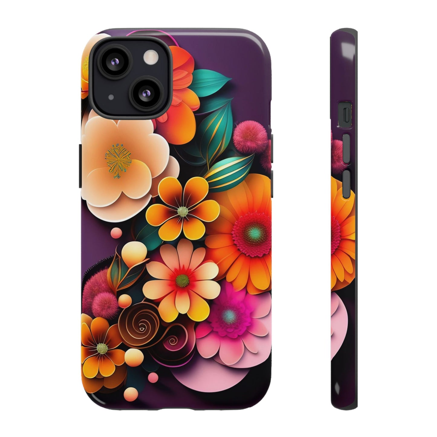 Floral Burst Tough Phone Case — Colorful Retro Flowers Protective Cover