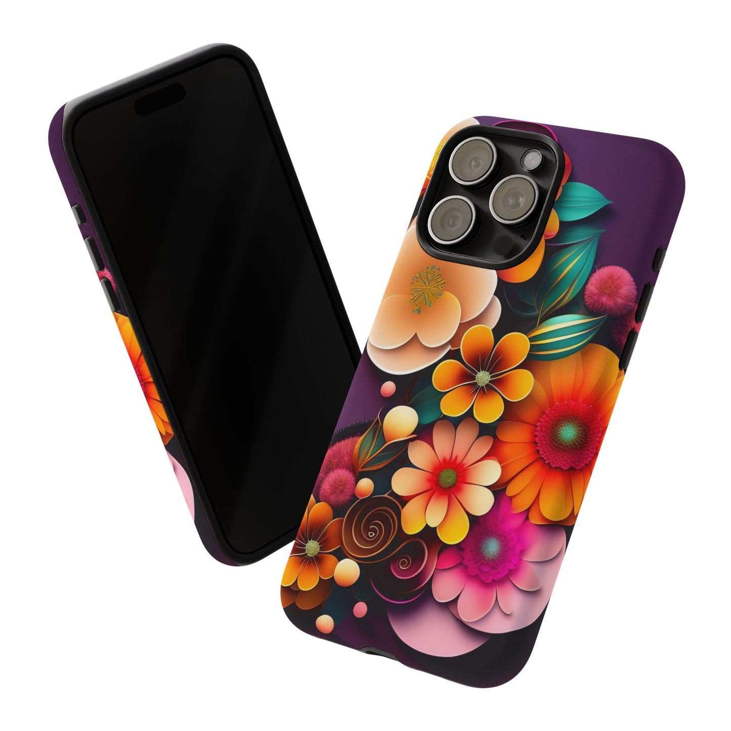 Floral Burst Tough Phone Case — Colorful Retro Flowers Protective Cover