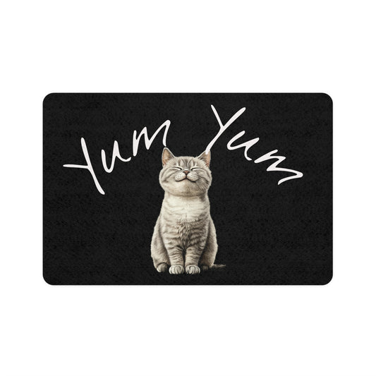Cat Food Mat — "Yum Yum" Cute Cat Pet Feeding Placemat (12x18)