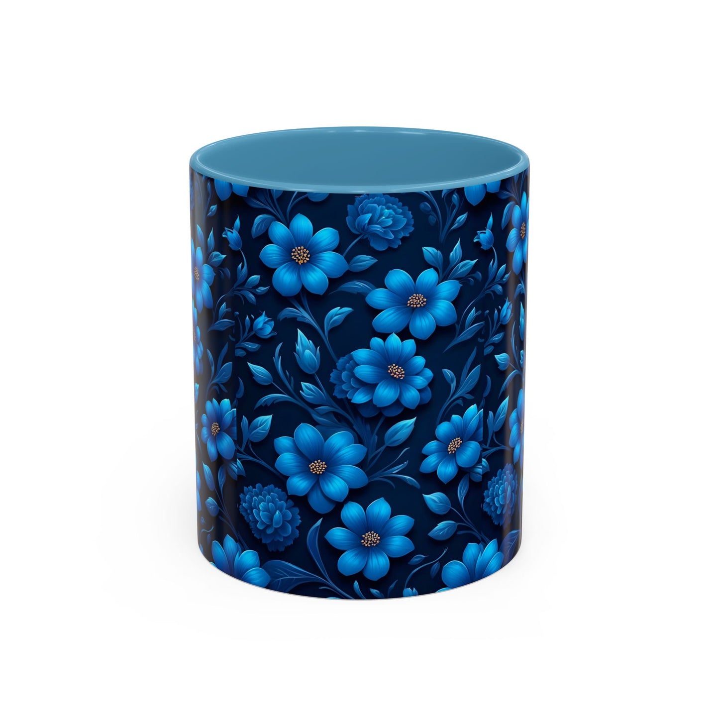 Floral Accent Coffee Mug, Blue Flower Mug, Ceramic Coffee Cup, Gift for Her, Nature-Themed Drinkware, Floral Home Decor, Unique Mug