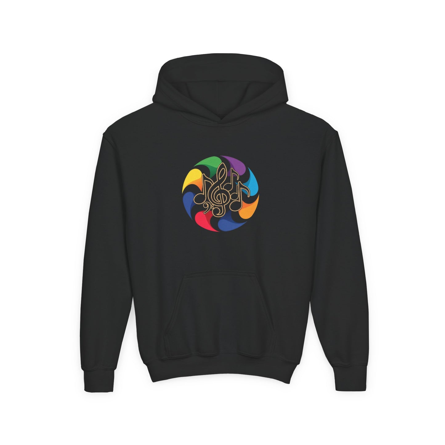 Colorful Music Treble Clef Youth Hoodie | Rainbow Note Circle