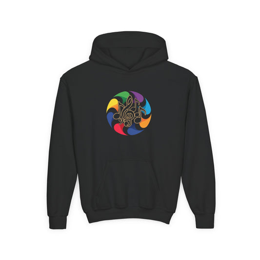 Colorful Music Treble Clef Youth Hoodie | Rainbow Note Circle