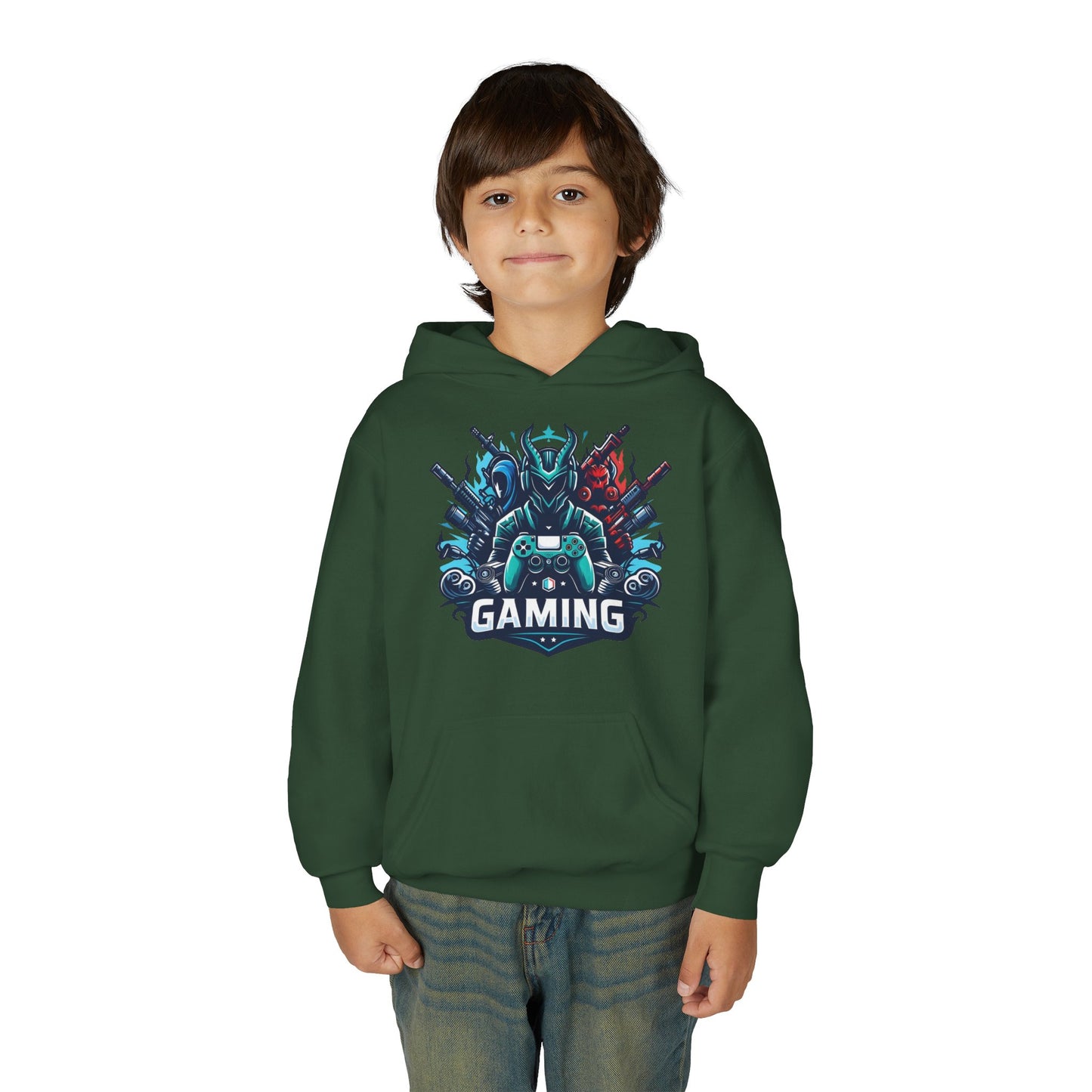 Youth Gaming Hoodie — Robotic Gamer Emblem Sweatshirt