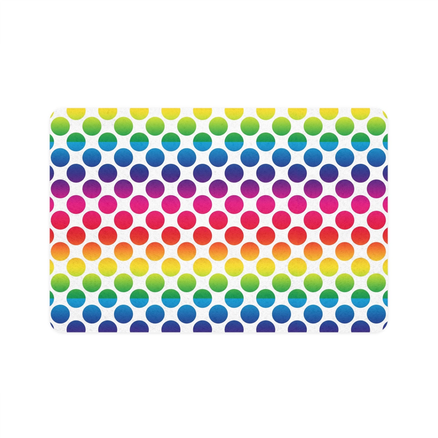 Rainbow Polka Dot Pet Food Mat (12x18) — Non-Slip Feeding Placemat for Cats & Dogs