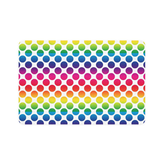 Rainbow Polka Dot Pet Food Mat (12x18) — Non-Slip Feeding Placemat for Cats & Dogs
