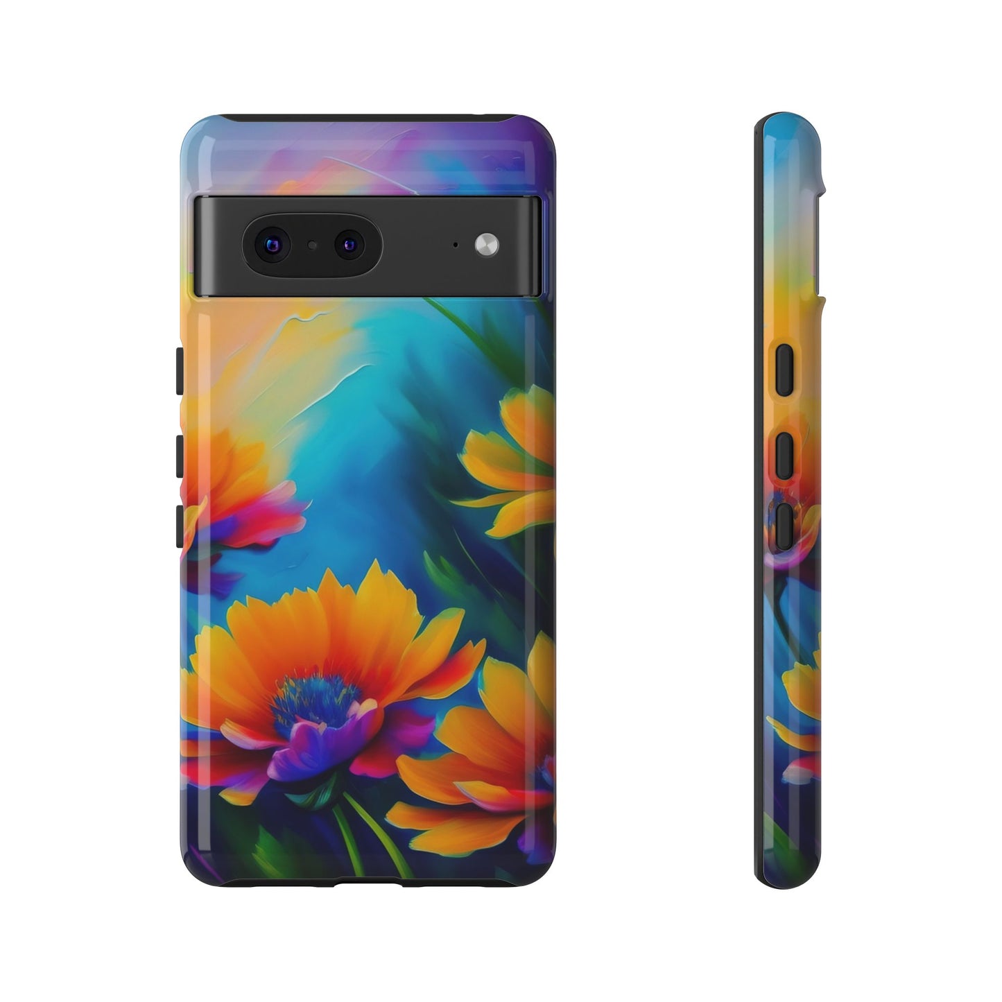 Floral Sunset Tough Phone Case — Vibrant Watercolor Flowers Protective Cover