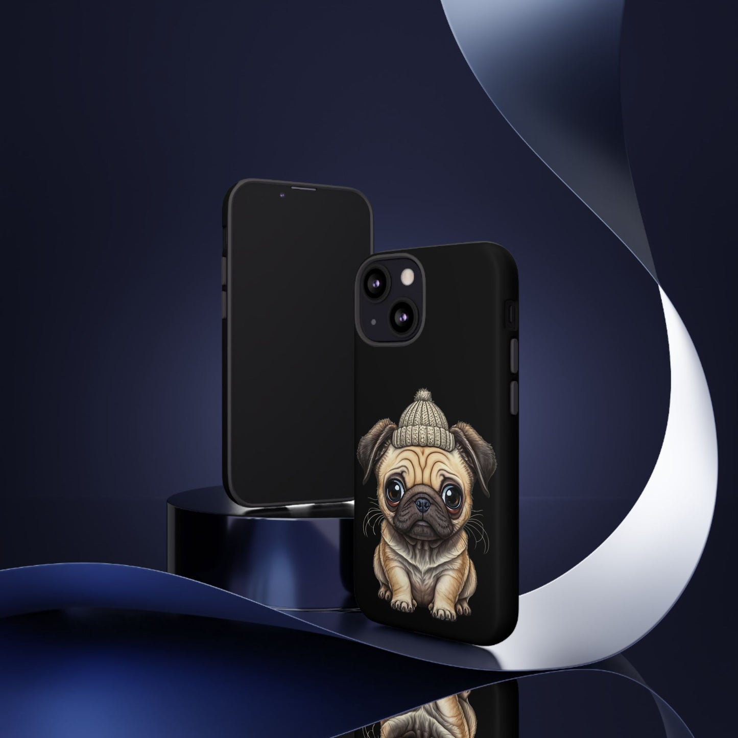 Pug Phone Case – Cute Pug Puppy Illustration on Black Tough Case