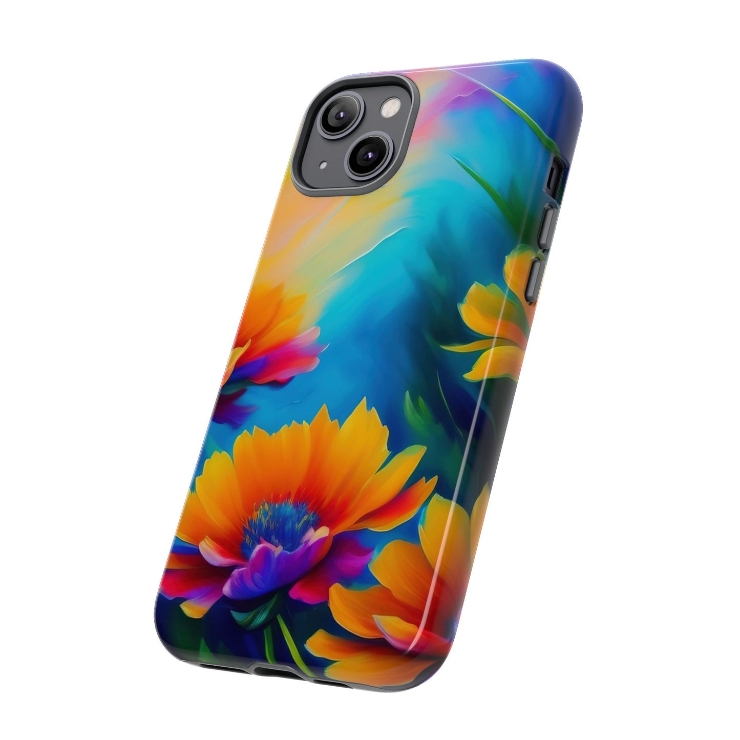 Floral Burst Tough Phone Case — Vibrant Watercolor Flowers Protective Cover