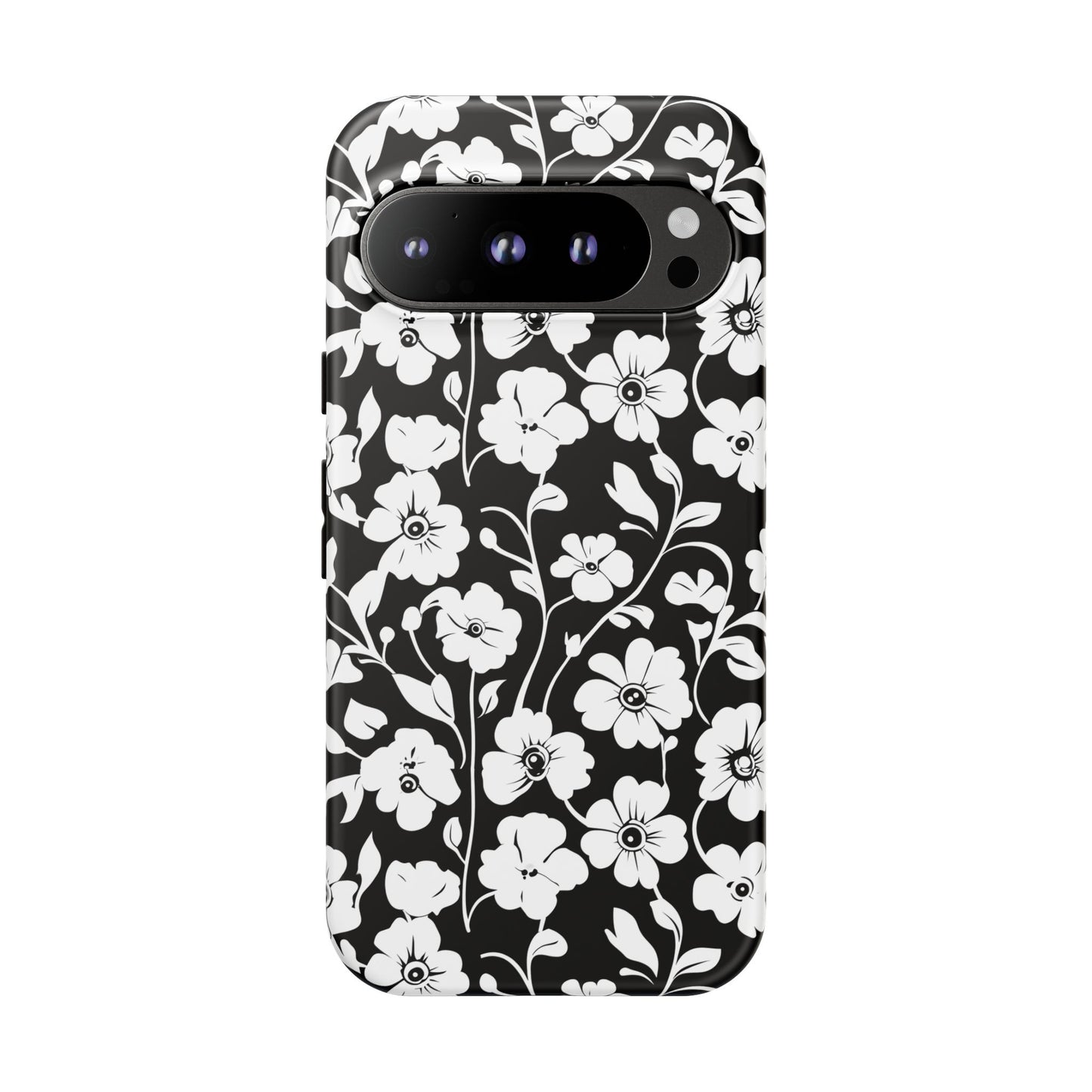 Floral Noir Tough Phone Case — Black & White Flower Protective Cover