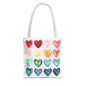 Watercolor Rainbow Hearts Tote Bag — Colorful Heart Pattern Beach & Market Tote