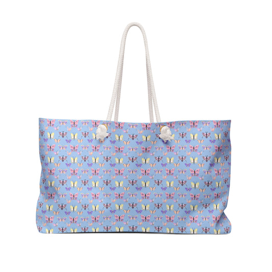 Blue Butterfly Pattern Weekender Bag — Lightweight Travel Tote for Beach & Weekend Getaways