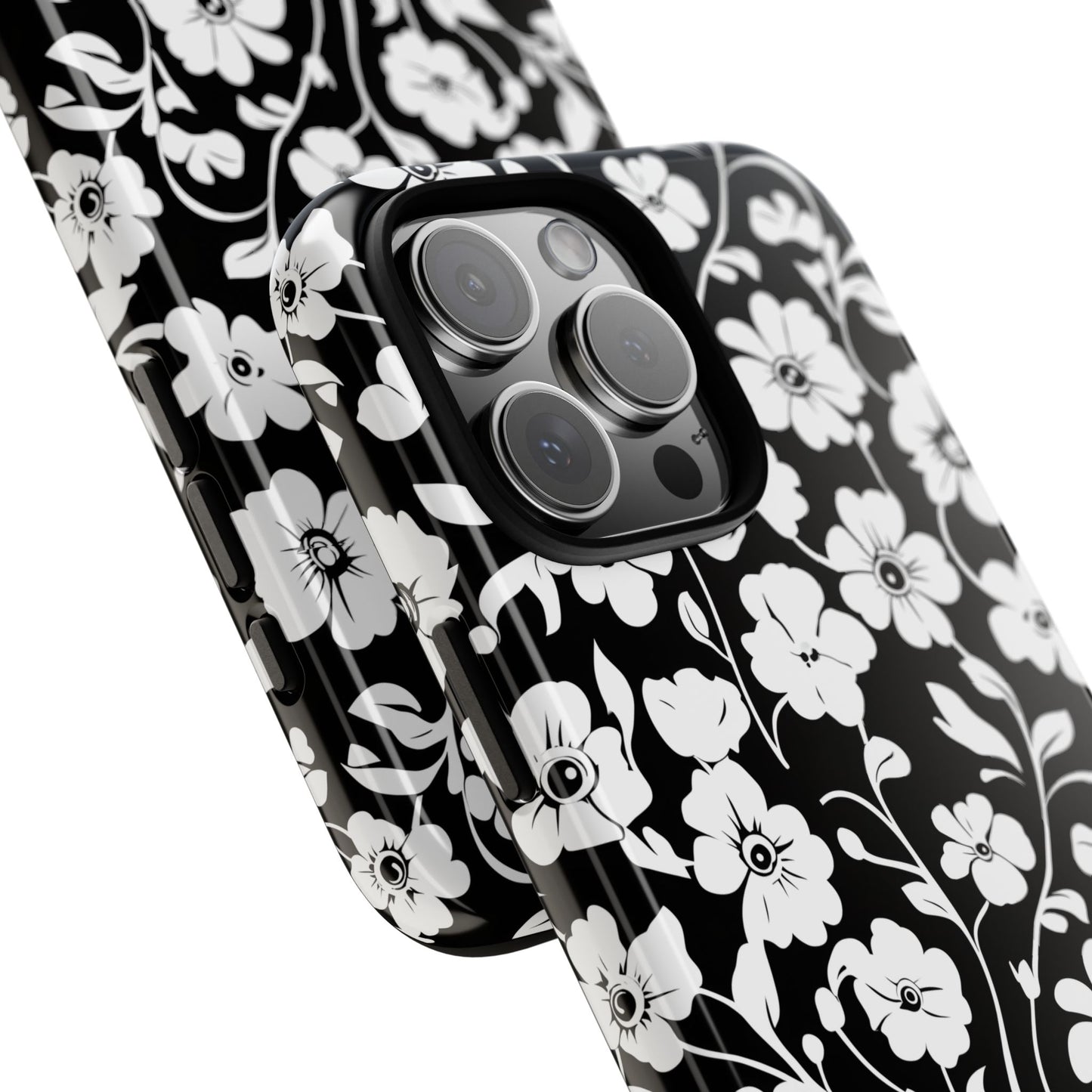 Floral Noir Tough Phone Case — Black & White Flower Protective Cover