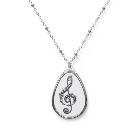 Floral Treble Clef Necklace | Oval Music Pendant