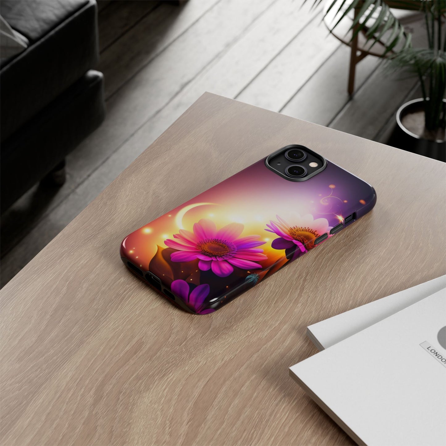 Floral Moonlight Phone Case – Purple Daisy Protective Cover